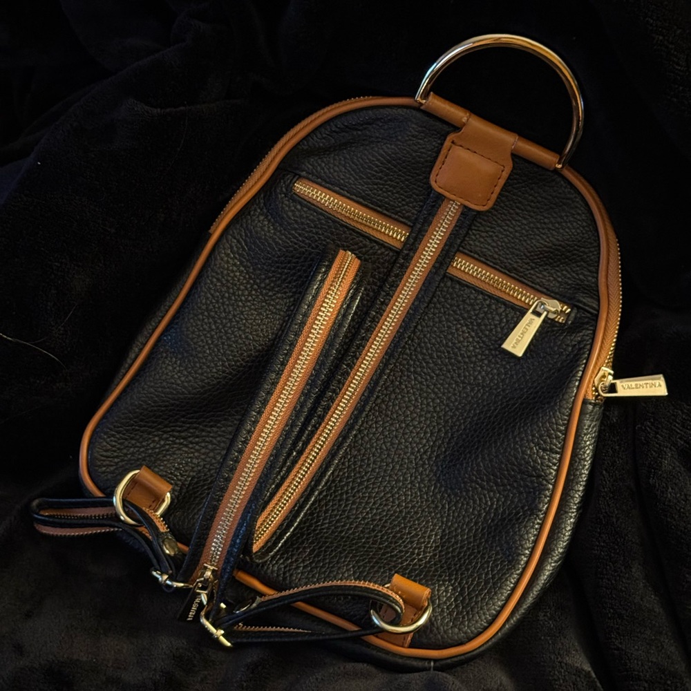 🖤✨Valentina Black Pebbled Leather Convertible Backpack✨🖤NWOT✨🖤 - Picture 5 of 13